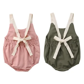

2020 Summer Toddler Baby Girl Romper Bowknot Backless Romper Sleeveless Bebes Jumpsuit Outfit 0-24Month New Born Baby Clothing