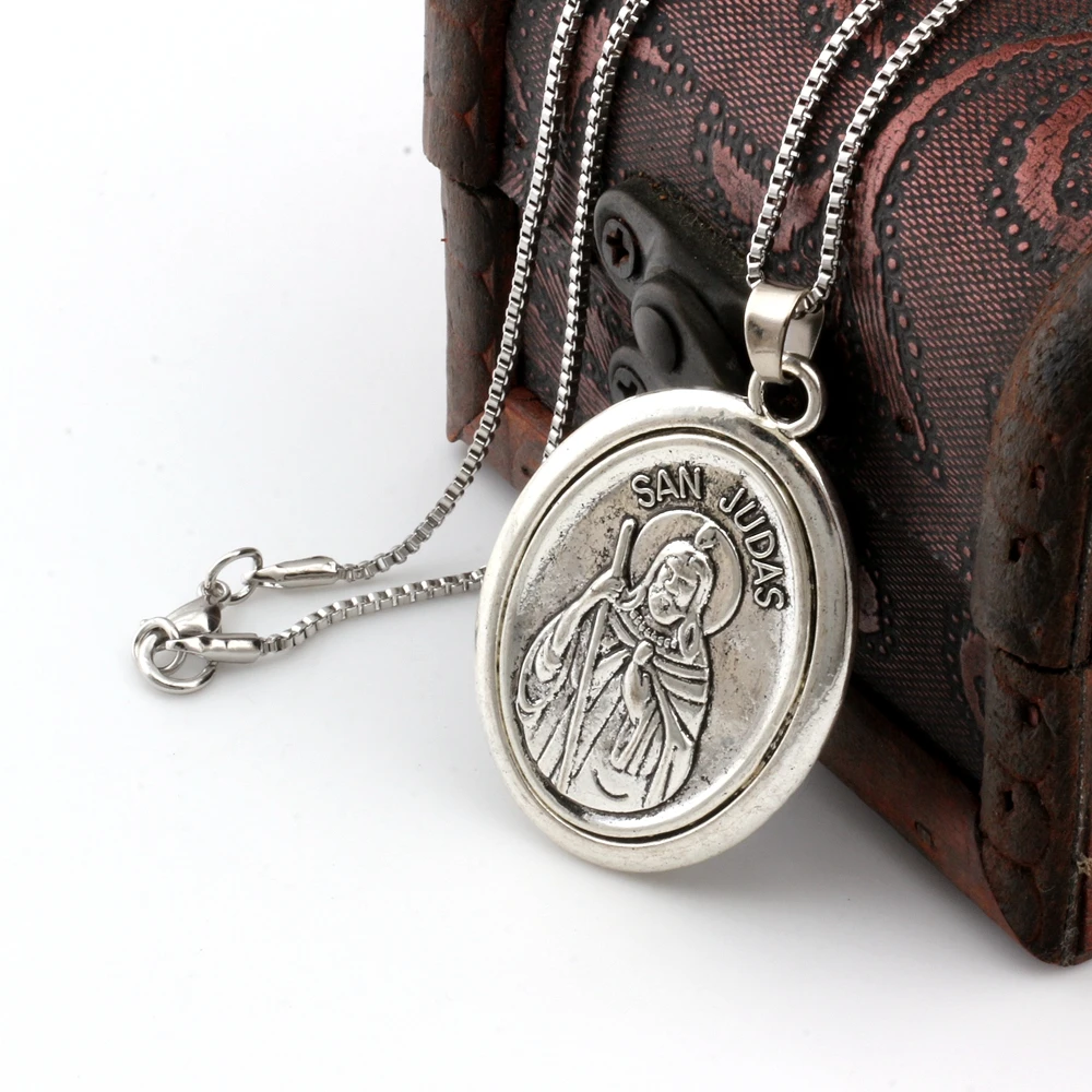 1Pcs / Lots  San Judas Tadeo Ruega Por Nosotros Alloy Charms Pendant Necklaces Jewelry DIY 23.6 Inches Chains A-561d