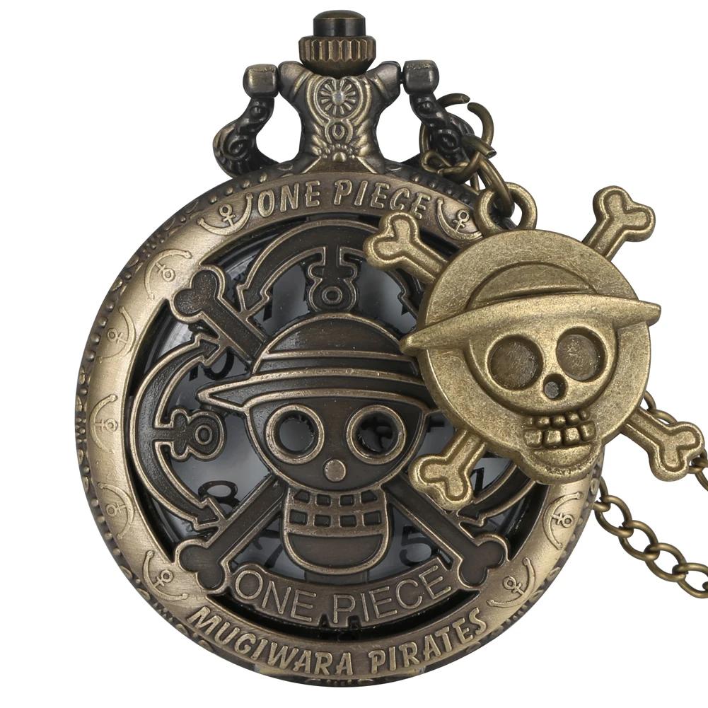 Бронзовые цельные кварцевые карманные часы для мужчин и женщин, Подвесные часы с ретро подвеской в виде пиратского черепа, ожерелье на цепочке, подарки для фанатов - Цвет: C