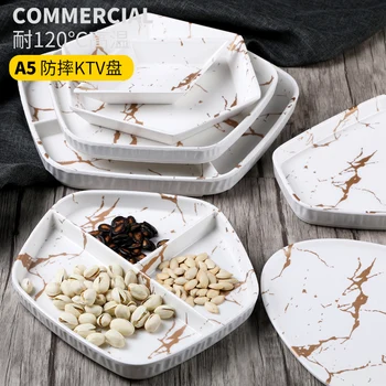 

Melamine Tableware Snack Plate Marble Pattern Steak Plate Flat Dish Salad Tray Western Food Plate Grid Creative Imitation Cerami