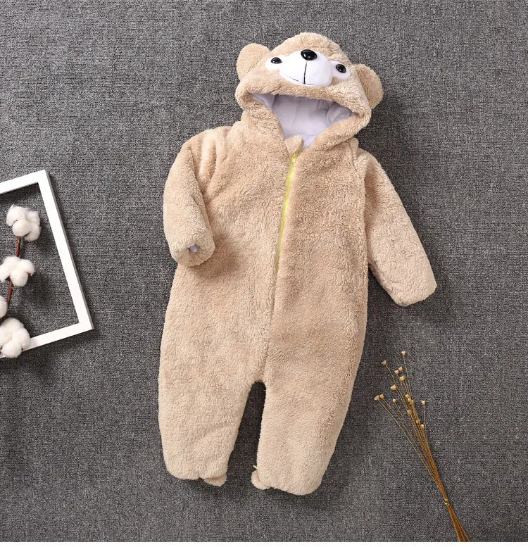 Комбинезон с милым рисунком; зимняя одежда для малышей; Новинка; теплый детский костюм с капюшоном с забавным медведем; комбинезон; одежда для малышей
