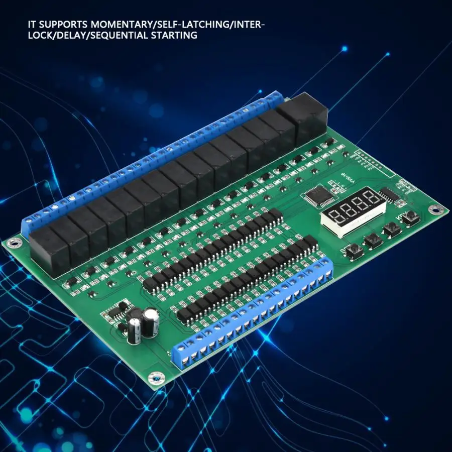 

DC 5/12/24V FGDEYUHJU 16-channel Relay Control Module Digit Display PLC/Self-latching/Interlock/Momentary ON/OFF Household relay