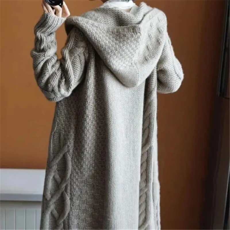 Hooded Long Thick Sweater Hooded Cardigan Heavy Long Cardigan Sweater Elegant Womens Hooded