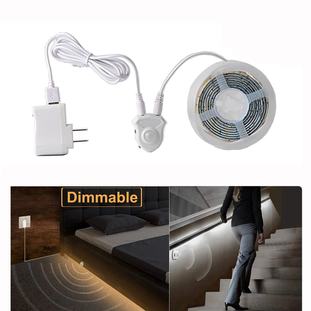 1M LED Home Neon Strip Under Bed Light Activated Motion Sensor Plug Warm White