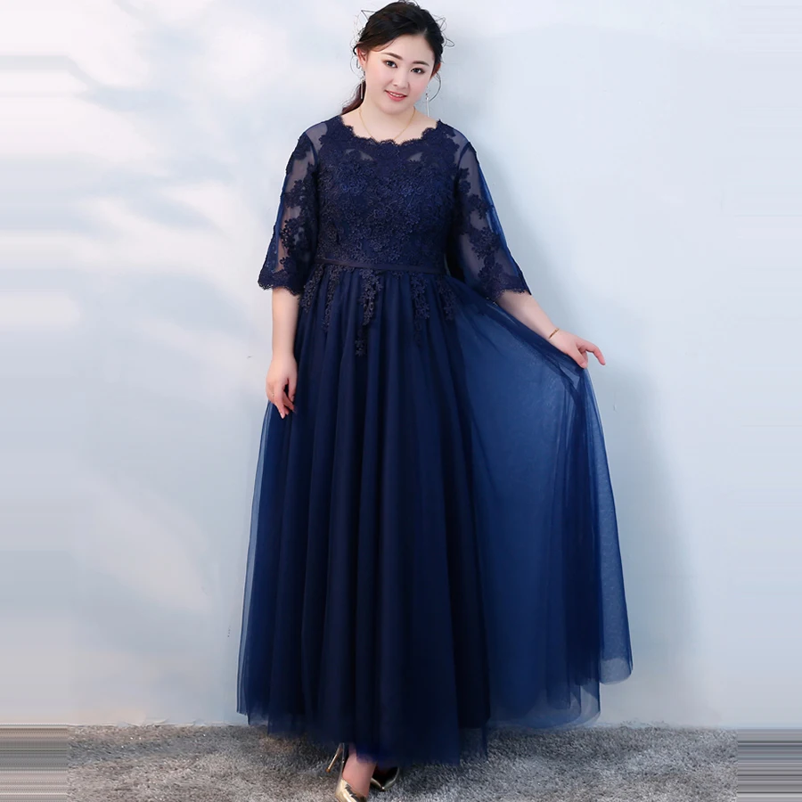 Длинные вечерние платья с кружевами длиной до пола Robe De Soiree размера плюс женские вечерние платья с круглым вырезом и цветами элегантное вечернее платье T110