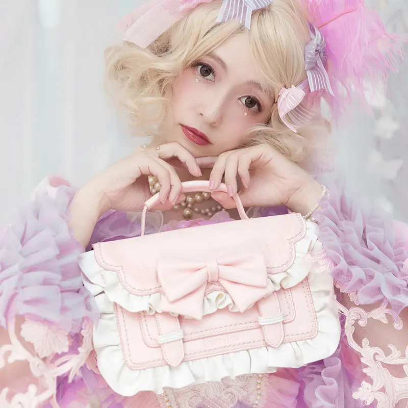 

Sweet Lolita Satchel Bag Ruffled Top Handle Bag by LovelyLota