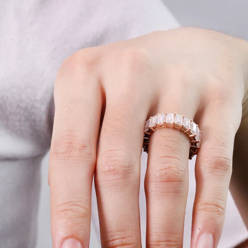 AEAW Solid 18K розовое золото изумруд багет 3x5 мм обручальное кольцо Муассанит вечность для женщин