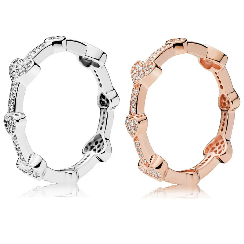 

BaoFuNew 925 Sterling Silver Ring Rose Seductive Heart-shaped Women's Wedding Ring Gift Fine Jewelry