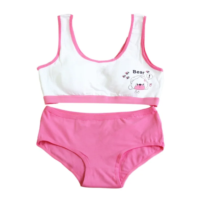 Girls Puberty Bra Set Children's Underwear Without Steel Ring Candy Color Training Bras for Teenagers Cotton Sport Underwear Set - Цвет: XR