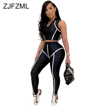 

Striped Splicing 2 Two Piece Set Summer Clothes For Women V Neck Sleeveless Slim Top And Bodycon Trousers Casual Plus Size Suits