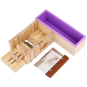 

BMBY-Silicone Soap Mold with Wood Box, Rectangular Loaf Silicone Soap Molds Straight Knife for Soap Making Supplies