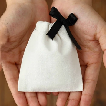 

50PCS Cotton Canvas Gift Bag Ribbon Jewelry Packaging Cotton Drawstring Pouch Cosmetic Wedding Party Wrapping Sachet Print Logo