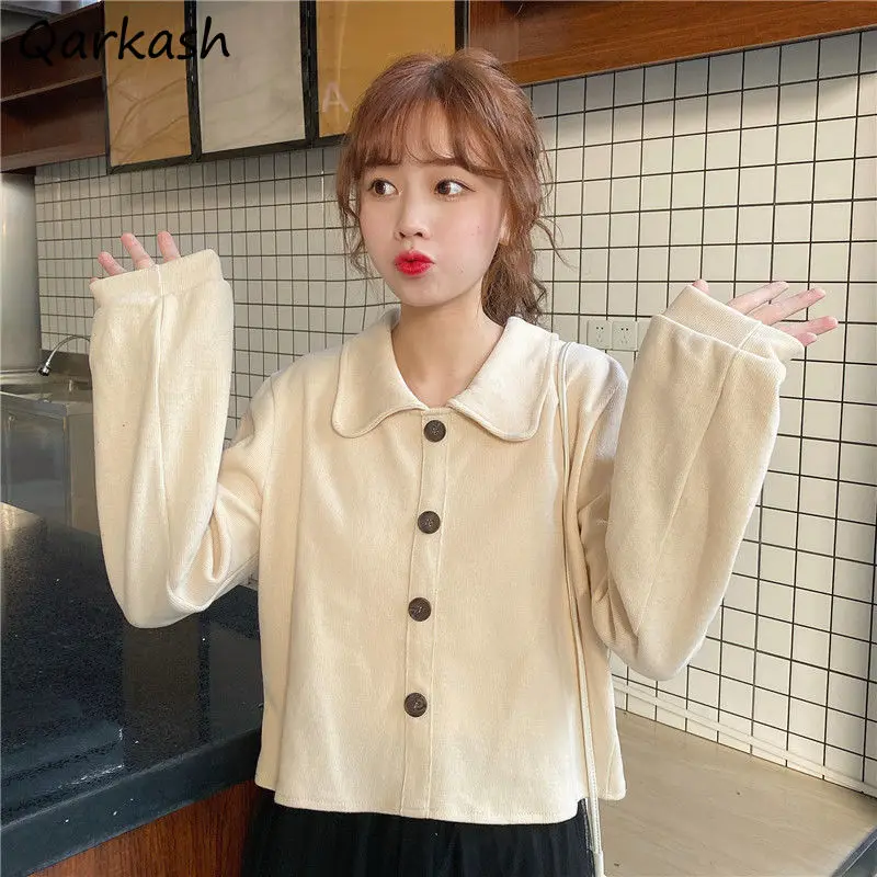 

Cardigan Women School Girls Pure Color Autumn Basic Turn Down Collar Feminine Hipster Aesthetic All-match Knitting Y2k Classic