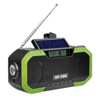 

Hot Portable IPX6 Waterproof Hand Crank Solar Radio Multifunction Emergency Bluetooth Speaker Support SOS Alarm AM/FM NOAA