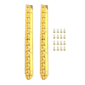 

DRELD 2pcs Gold Metal Cabinet Door Luggage Long Hinge 6 Holes Furniture Decorative Hinge Antique Vintage with Screws 150*9mm