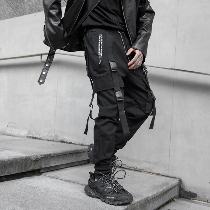 

2019 Autumn Men Hip Hop Ribbon Trousers Men Cargo Harajuku Harem Pants Streetwear Joggers Pants Sweatpants ABZ540