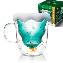 Рождественская елка чашка с двойными Стекло Теплоизоляционный Кофе чашки вечерние посуда для напитков Рождественский подарок, снеговик кружка для ручной клади бутылка питьевой воды