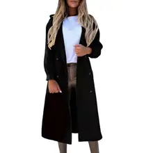 

New Women Long Coat Solid Color Double Breasted Autumn Winter Warm Suit Collar Long Sleeve Overcoat for Office