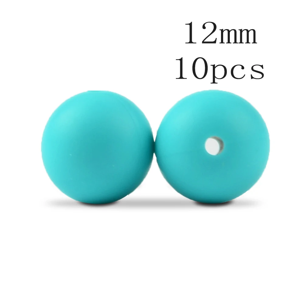 Turquoise LOFCA 10 шт./лот, силиконовые бусины, 12 мм, свободные бусины, Детские Прорезыватели, игрушка без бисфенола, пищевого класса, DIY, жевательные ювелирные подвески, изготовление - Цвет: Turquoise
