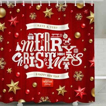 

Christmas Home Bath Decorative Shower Curtain Set HD Printed Polyester Bath Covers With 12 C-Shape Hanging Hooks 70 X 70Inch