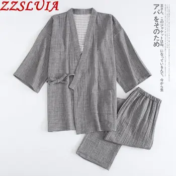 

Men's pajamas sets Kimono style sleepwear pyjamas suits solid color designer Cotton homewear night suits