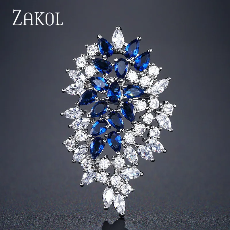 ZAKOL, модные броши в виде листьев из циркония, блестящий кристалл, инкрустация, Женские Ювелирные изделия, броши для женщин, подарки к свадебному платью, FSXP006 - Окраска металла: Blue