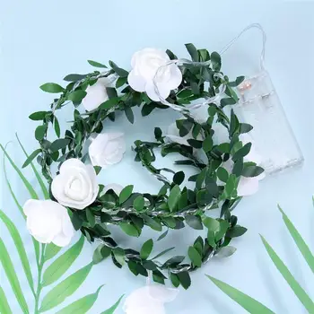 

Simulation Leaf Rattan LED Lights Room String Light DIY Wreath Lamp for Wedding Birthday Valentine's Day (Battery Packs)