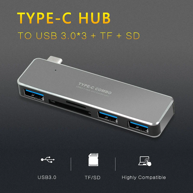 USB C Hub with 3 USB 3.0 SD/TF Card Readers