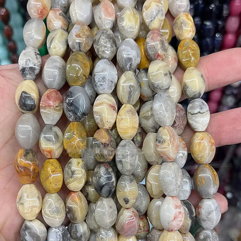 Natural Stone 10x14mm Hexagon Rice Beads For Jewelry Making 15