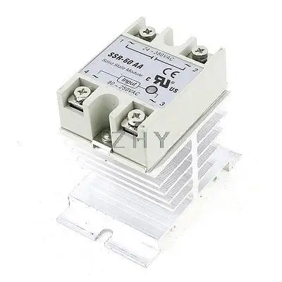 

AC80-250V to AC24-380V 60A 4 Screw Terminal 1 Phase Solid State Relay w Heatsink