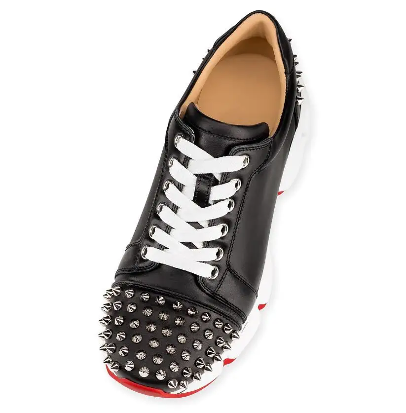 VIISENANTIN Genuine Leather Lady Sneakers Shoe Silver Black Spike Studded Flat Platform Casual Shoes Lace Up Loafers Female