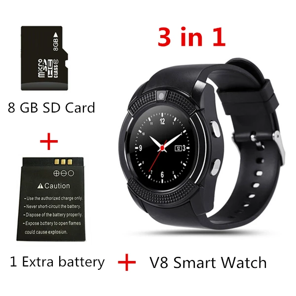 V8 Смарт-часы Bluetooth умные часы с сенсорным экраном наручные часы с камерой/слотом для sim-карты, водонепроницаемые Смарт-часы DZ09 X6 VS M2 A1 - Цвет: 3 in 1 black
