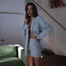 

Summer Office Blazer Two Piece Set 2021 Women Solid Colors Casual Commute Blazer + High Waist Slip Dress Sweet Mini Skirt Suits