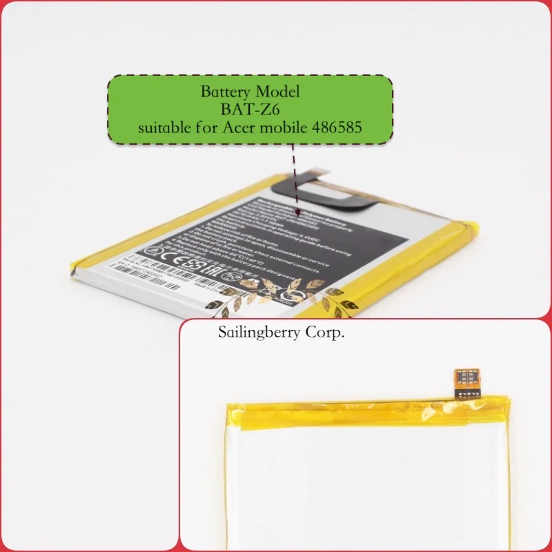 Встроенный аккумулятор подходит для acer-mobile 486585 с батареей модели BAT-Z6