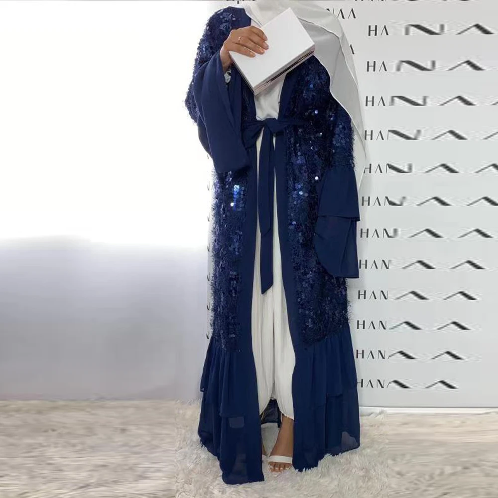 Sequin Дубай абаи кимоно кардиган хиджаб мусульманское платье для женщин турецкие платья халат ислам кафтан марокканский кафтан ислам ic одежда