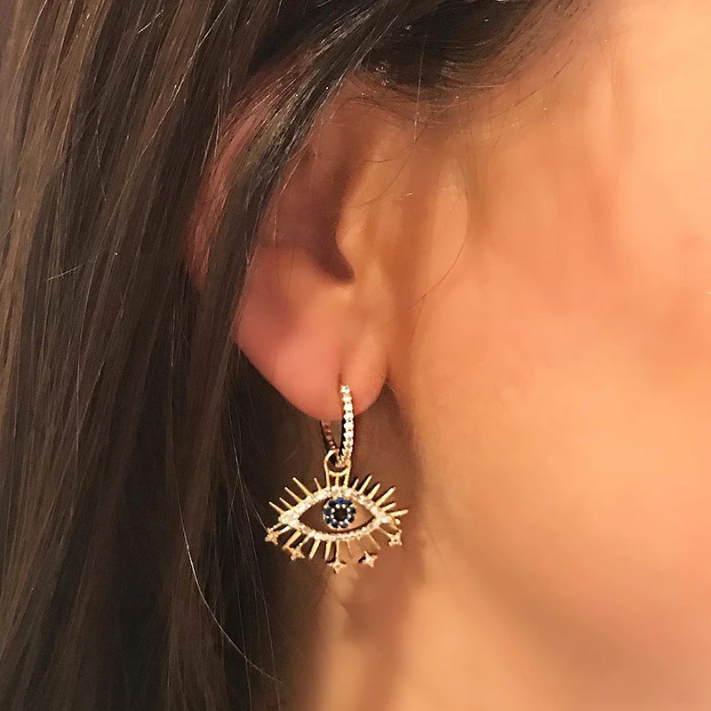 

FLOLA Gold Rainbow Evil Eye Earrings for Woman CZ Crescent Moon Rainbow Earrings 24K Gold Jewelry Pendiente de ojo turco ersr34