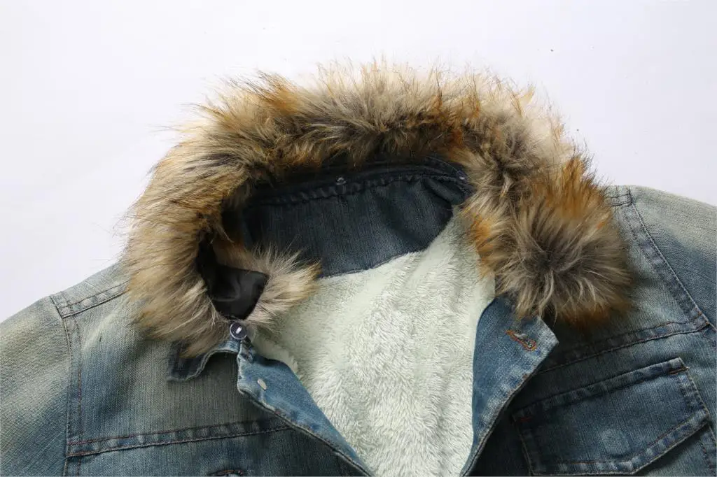 Новая зимняя мужская куртка WENYUJH, Повседневная джинсовая куртка с меховым воротником в стиле ретро, Вельветовая утепленная Потертая джинсовая куртка, пальто veste homme