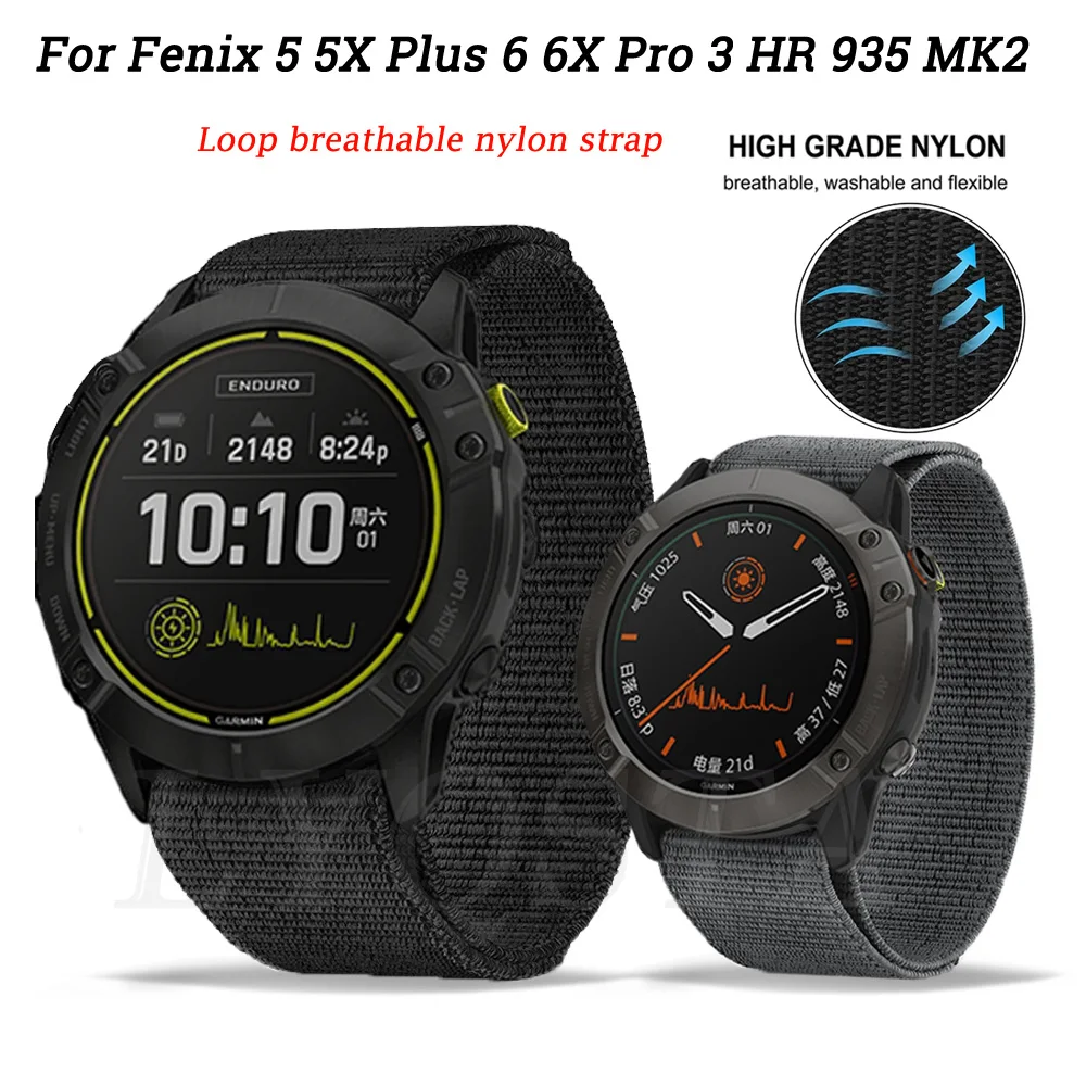 22 26Mm Cinturino Cinturino In Nylon Per Garmin Fenix 6X 6 Pro 5 5X Plus 3Hr Enduro Mk2 935 Easyfit Easyfit Sostituzione Cinturino