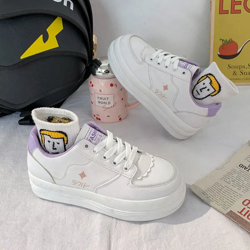 2021 Women's Sports Shoes Kawaii New Leisure Platform White Harajuku Fashion Cute Vulcanized Running Shoes