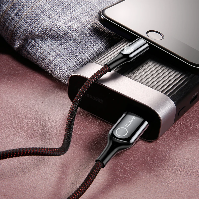 Светодиодный usb-кабель Baseus для iPhone XS Max, XR, X, 8, 7, 6, 6S Plus, SE, автоматическое отключение, 2.4A, кабель для быстрой зарядки, кабель для передачи данных