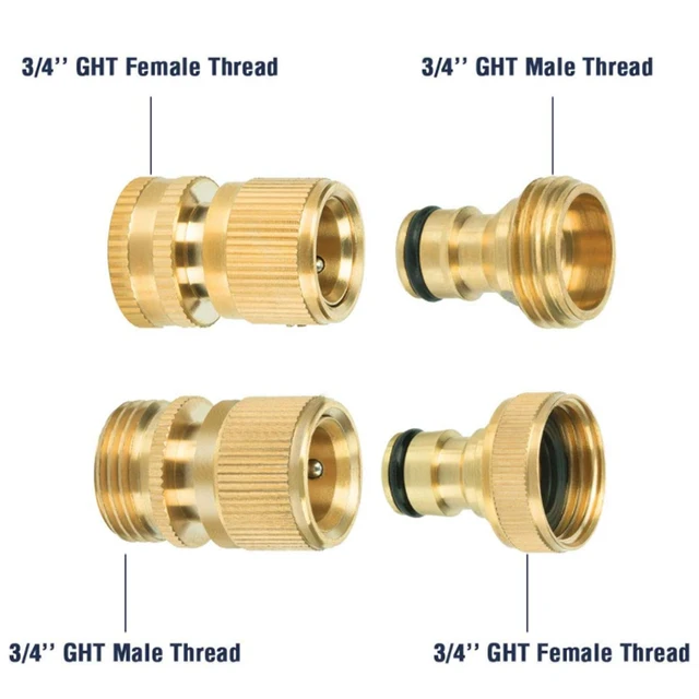 Kerti Tömlő Gyors Csatlakozó, Szilárd Sárgaréz 3/4 "1/2" Szabványos Adapter-Öntözőképes Szál Easy Connect No-Szivárgás (1Female+1Male) - Image 2