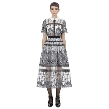 

Self Portrait Sequins Dress Flower Embroidery Mesh Maxi Dress Women Turn Down Collar Party Long Dress Runway Designer 2020 A459