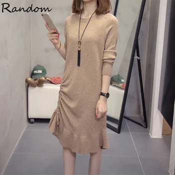 

Plus Size 2020 Autumn Winter Kintted Sweater Dress Women Long Sleeve Fashion Drawstring O Neck Mermaid Dresses Big Fall Cloth
