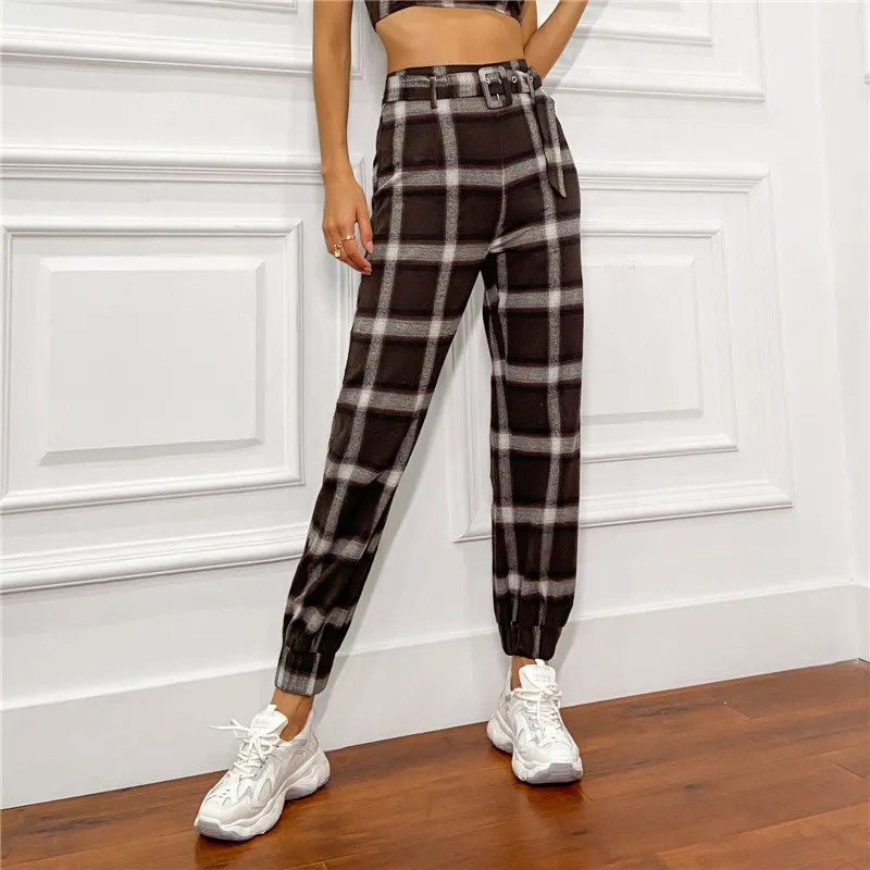 

Woman Pants High Waist Casual Pants Ins Plaid Pants Sweatpants Hip-Hop Trousers Pantalones Calças Spodnie женские ан