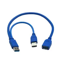 Tipo Y cable USB 3,0, accesorio negro, dos USB 3,0 A macho A USB hembra Y para disco duro externo con potencia extra de 30cm 50cm