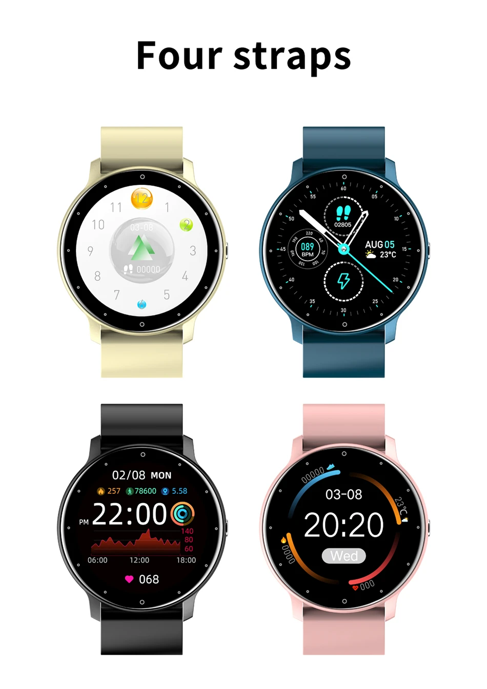Men Women Smart Watch Full Touch Screen Watches Sport Fitness Tracker IP67 Waterproof Bluetooth Weather Forecast Smartwatch 2021