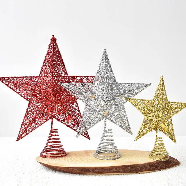 

Christmas Wrought Iron Star Top Decoration Christmas Tree Five-Pointed Star Ornaments Christmas Window Decoration Ornaments
