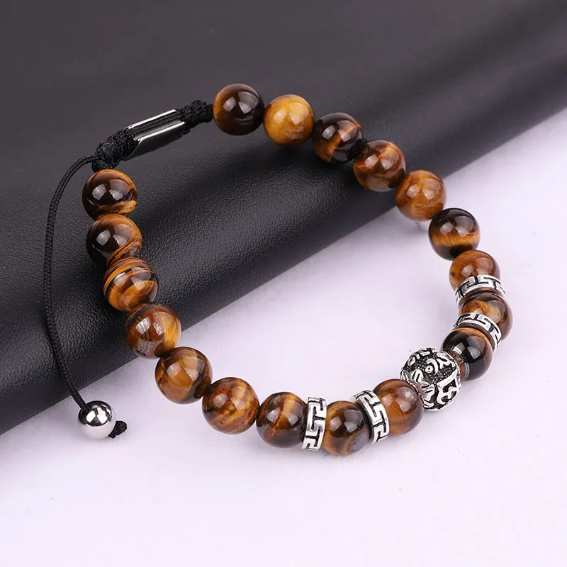 Men Jewelry Natural Stone Beads A Grade Tiger Eye Tibetan Silver Charms Wrap Adjustable Bracelet Men - Image 5