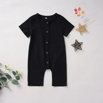 

Baby Girl Clothes 2020 Summer Newborn Baby Solid Color Short-sleeved Jumpsuit Children Single-row Button Sunbathing Jumpsuit
