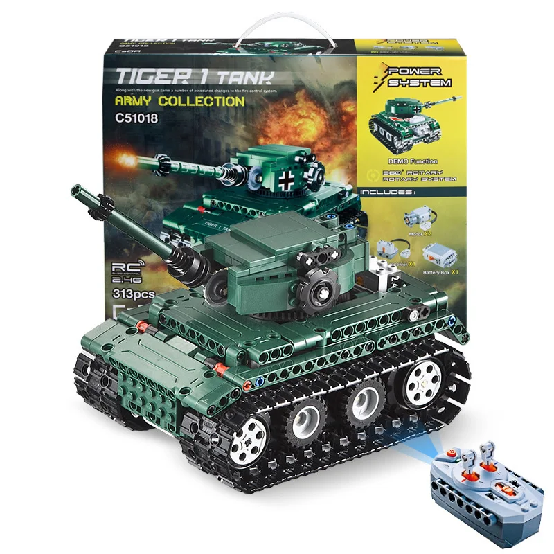 

Double e cada C51018 Diy2. 4G Remote Control Germany Tiger-type Tank Educational Assembled Remote Control Building Blocks Toy